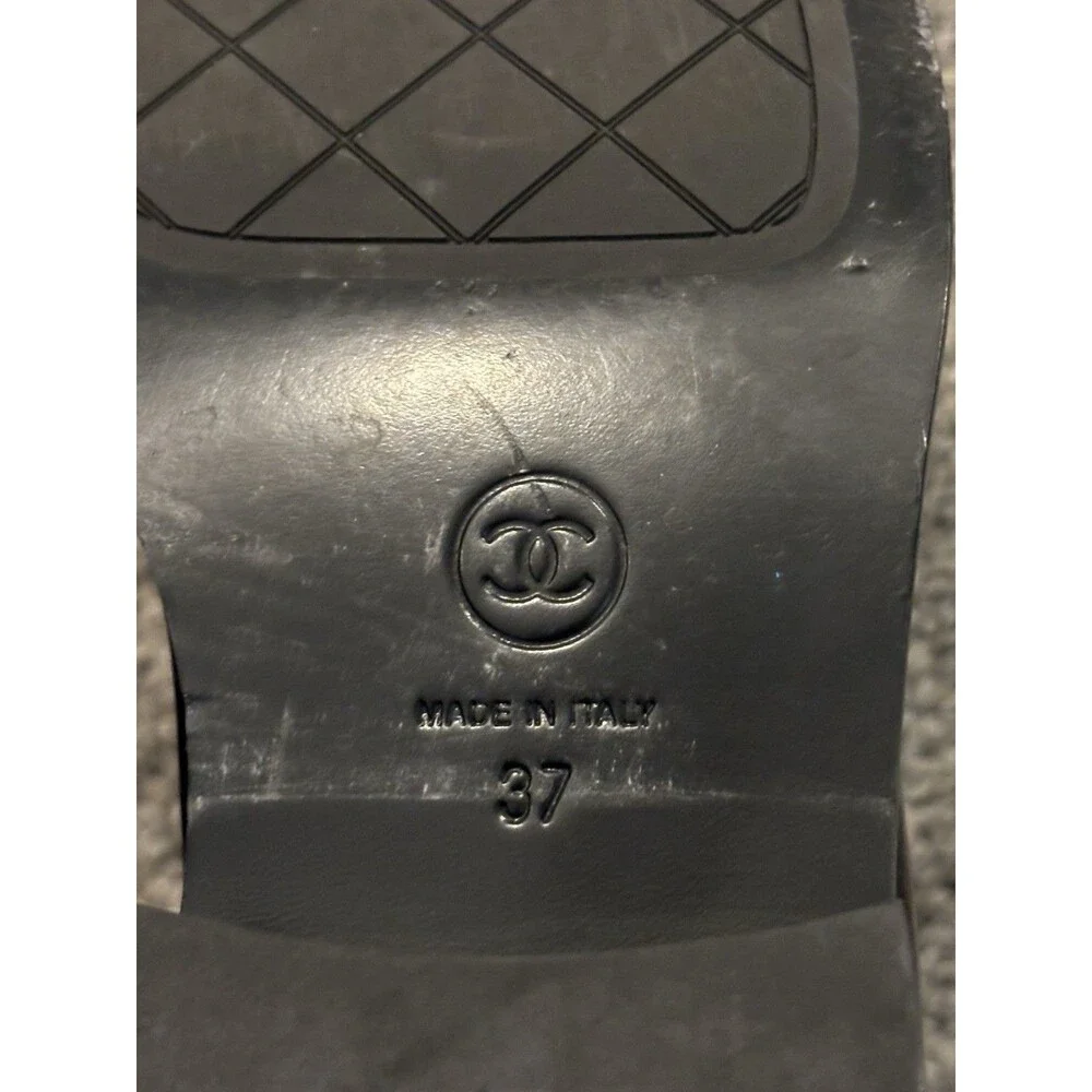 Chanel Shoes Loafers Flats CC Logo Black Size 37 US 7